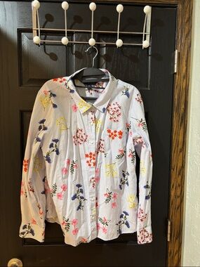 Tommy Hilfiger White Pinstripe Button-Down Shirt with Multicolor Floral Print